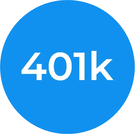 Bright blue circle with bold white text displaying '401K', relevant for financial planning and retirement savings content.