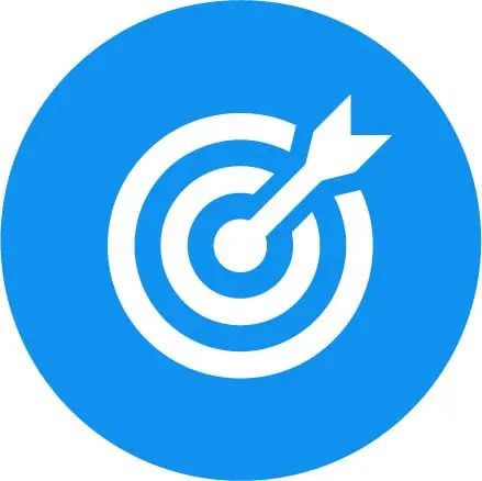 Bright blue target icon with a white dart in the center, symbolizing goals, achievement, focus, and precision in a circular design.