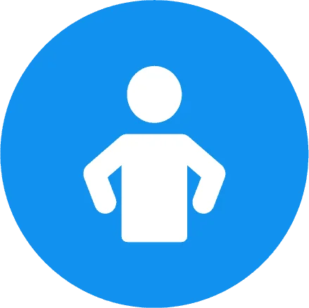 Iconic blue circle background with a white simplified gender-neutral human figure, ideal for universal sign use.