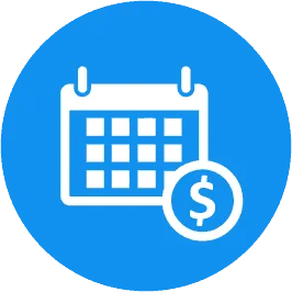 Blue icon representing a calendar with a dollar sign, symbolizing financial planning or budgeting events.