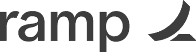 Logo of Ramp featuring stylized lowercase text and a rightward-pointing swoosh, all in black, showcasing minimalist design.